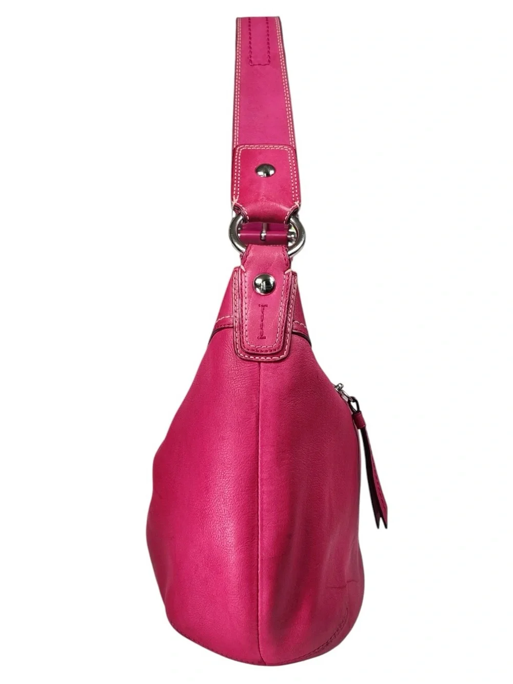 2009 Coach SoHo Pleated Leather Hobo Shoulder Bag Hot Pink Buckle F13731 Purse